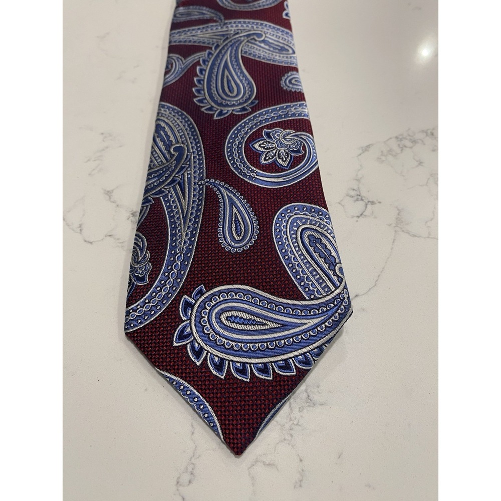 Jos A Bank Signature Collection Paisley Silk Tie Burgundy Blue Classic Mens EUC